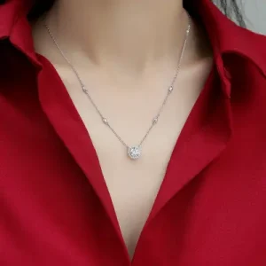 Diamond Stone 1ct Moissanite Rhodium Plated Pendant S925 Sterling Silver Charm Chain Necklace